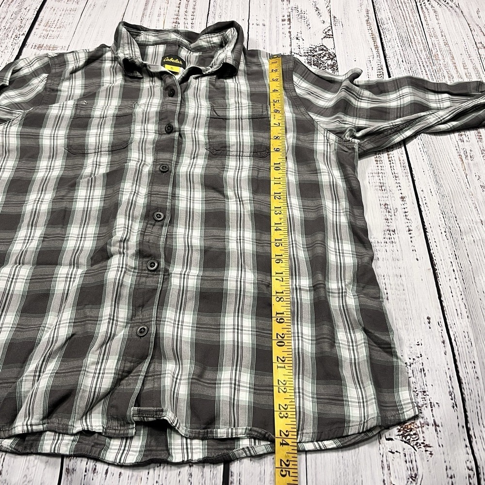 Cabela's Womens XL Shirt Gray Plaid Flannel Long Sleeve Button-Up Pockets Light - Picture 7 of 9
